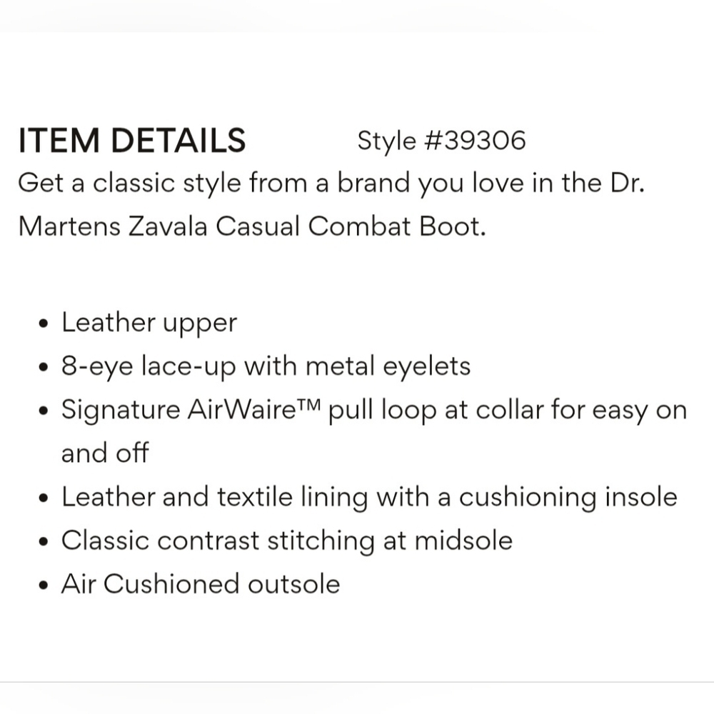Dr. Martens Zavala Casual Combat Boots Black Leather Boots Unisex Size W6/M5 - Picture 16 of 16